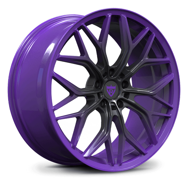 Custom forged monoblock wheel in purple and black design, suitable for Dodge Durango, featuring intricate spoke pattern.