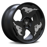 RVRN RV-MF04 custom forged monoblock wheels in black and gray finish for Mustang applications, combining lightweight engineering and premium styling