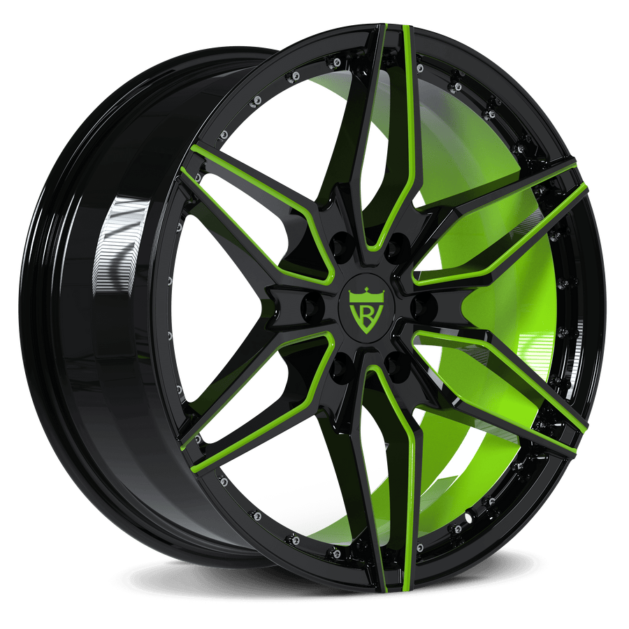 2012 Ford F150 20inch 6 lug custom aftermarket wheels-green and black forged monoblock rims-RVRN Forged
