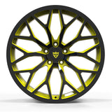 RV-MG122 black and yellow Y spoke concave wheels installed style concept for C8 Corvette wheels performance stance
