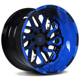 RVRN RV-MH01 custom forged truck wheel in blue and black finish, deep dish multi spoke design commonly configured for Ford F-150 builds