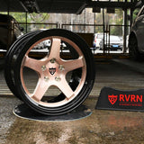 custom jdm wheels deep dish 5 spoke black and rose gold finish for Nissan performance builds