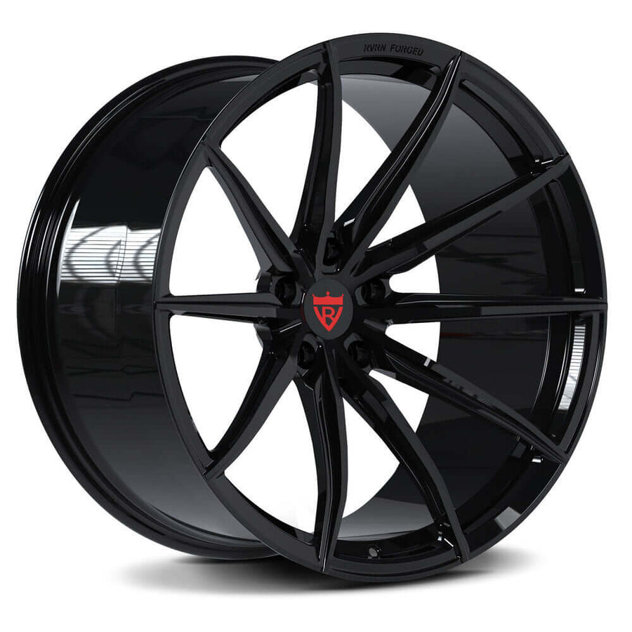 RVRN RV-MJ02 forged concave wheels for Audi RS5 featuring gloss black finish and aggressive 10 spoke styling