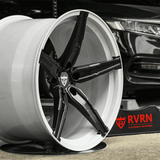 RV-MJ201 RVRN custom forged 5 spoke black with white wheels designed for Chevrolet Corvette C8 performance builds