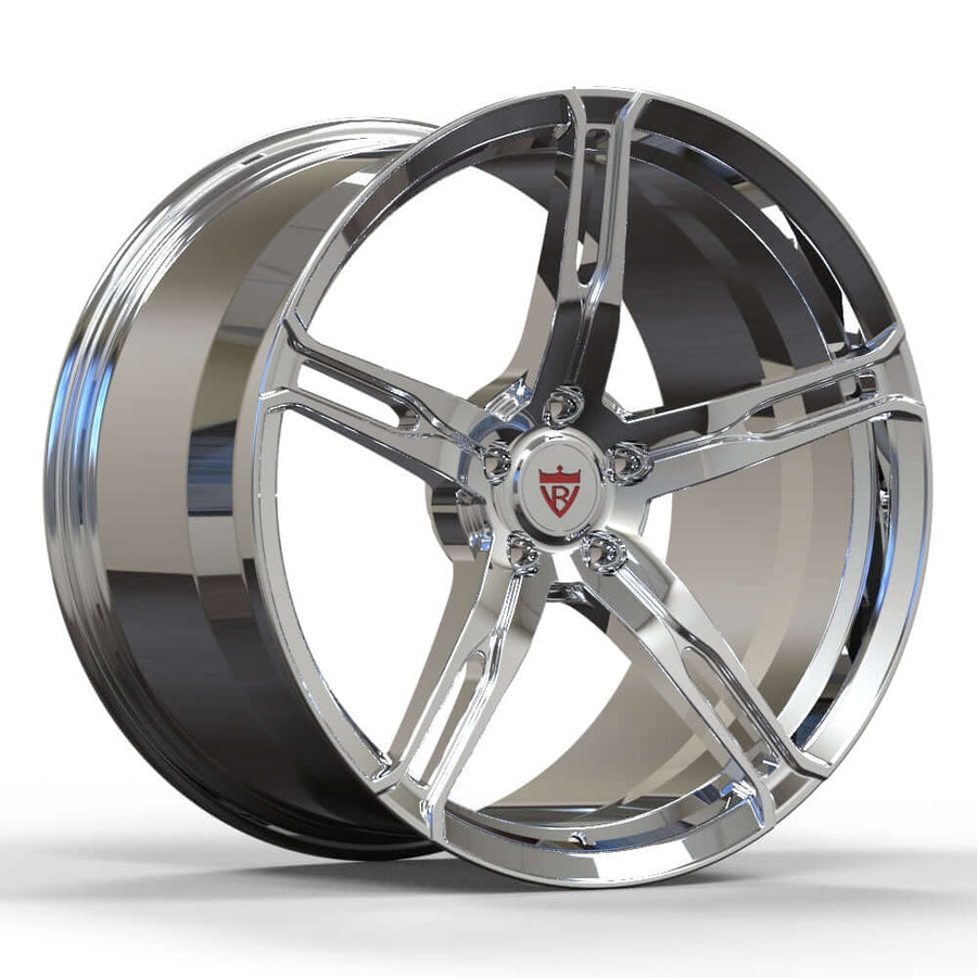 Custom forged 5-spoke wheel RV-MM01 for McLaren 650S, featuring a sleek chrome finish and precision engineering.