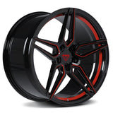 RVRN RV-MR02 forged 5 star concave Porsche 911 wheels in black with red finish