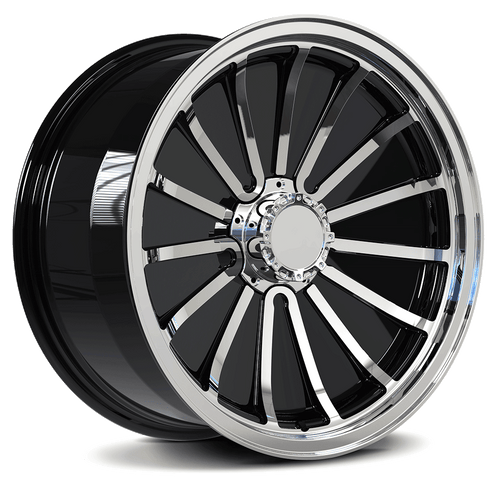 RVRN RV-MR04 custom forged truck rims featuring a multi spoke wheel design in black and polish finish for Chevrolet Silverado 1500 custom truck build
