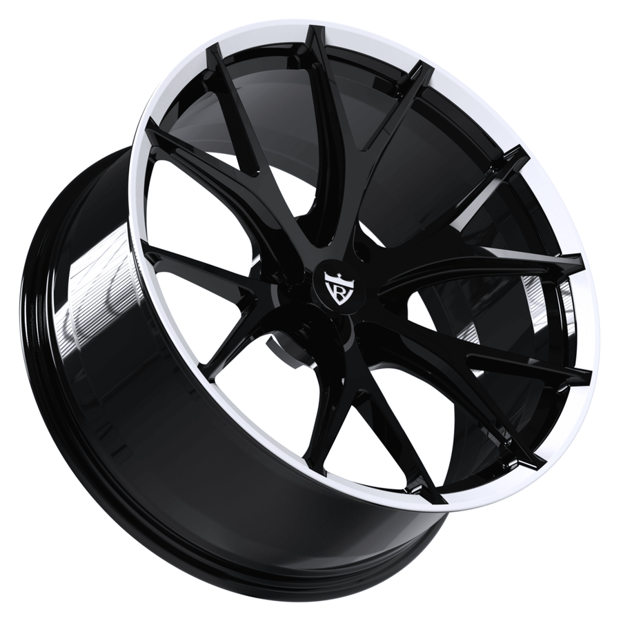 RVRN RV-MR05 black and white Ram 1500 rims featuring custom forged monoblock construction and aggressive Y spoke wheel styling