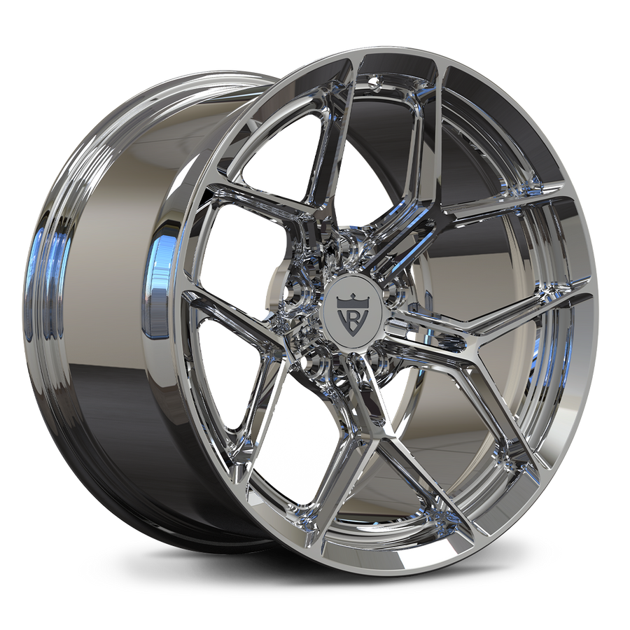 Side view of MR615 forged monoblock wheel with deep concave Y-spoke design in chrome