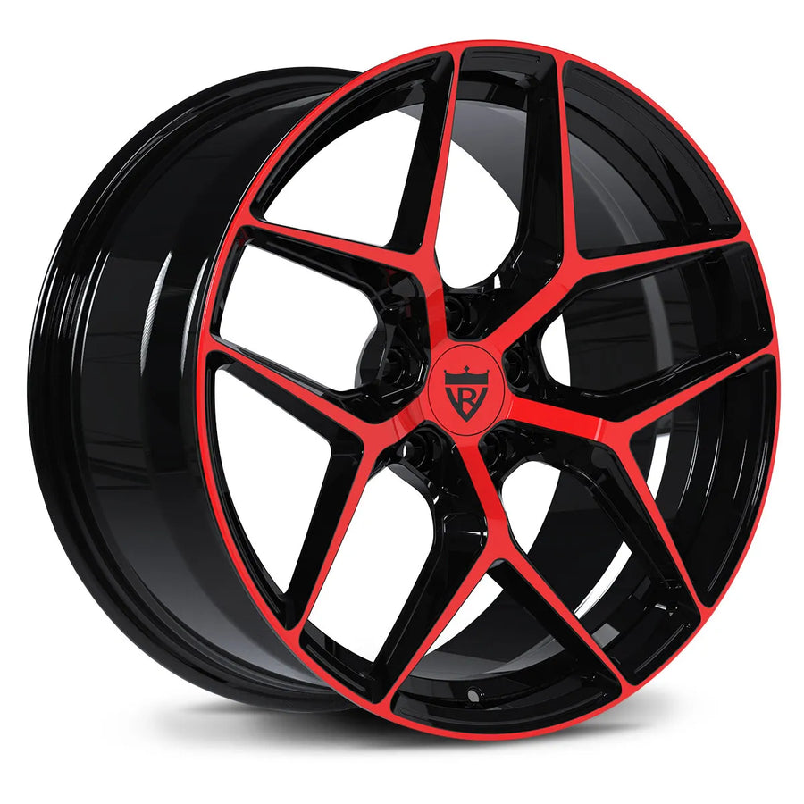 Lightweight forged red wheels by RVRN featuring aggressive Y spoke design for BMW M performance vehicles