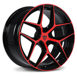 Lightweight forged red wheels by RVRN featuring aggressive Y spoke design for BMW M performance vehicles