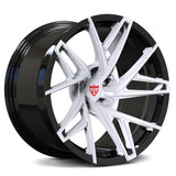 RVRN RV-MS74 directional forged wheels for Corvette C6 featuring aggressive concave styling and black and white finish designed for custom performance builds