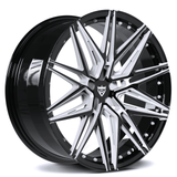 Custom forged Shelby wheel setup featuring RVRN RV-MS808 monoblock wheel in black and white finish with rivet styling