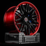 RVRN RV-MS808 forged multi spoke wheel in black and red designed for Shelby Mustang wheel applications with aggressive performance styling