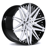 Shelby Mustang wheel by RVRN featuring forged monoblock architecture and black white performance wheel finish