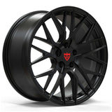 RVRN RV-MT01 custom forged Tesla Model Y rims in black finish featuring lightweight Y-spoke monoblock design for performance EV applications