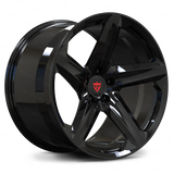 RVRN RV-MT02 custom forged 5 spoke wheel in black finish designed for Corvette C8 applications, lightweight monoblock construction with performance-focused fitment
