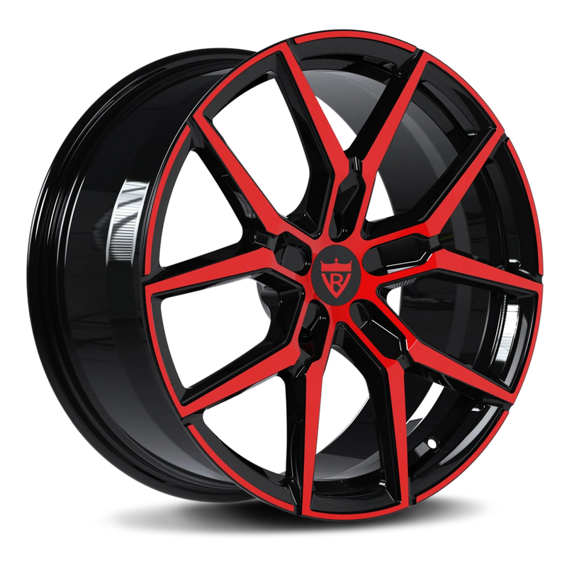 Custom 1 piece forged red and black wheels suitable for C8 Corvette and various car models, featuring a sleek eight-spoke design.