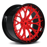 Custom forged Audi wheels with black and red finish showcasing RV-RS01 concave wheel design and lightweight forged construction