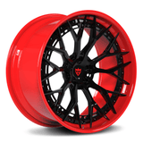 Black and red Audi Q8 aftermarket wheel setup featuring RVRN RV-RS01 forged Y spoke rims with custom concave profile