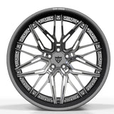 Front view of RV-T081 CF carbon fiber two-piece deep dish wheel in chrome finish