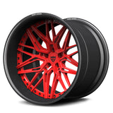 RV-T081 CF fully custom carbon fiber two-piece deep dish wheel with red spokes