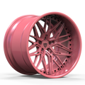 Custom pink deep dish wheels build process detail showing RVRN engineering and machining workflow