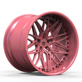 Custom pink deep dish wheels build process detail showing RVRN engineering and machining workflow