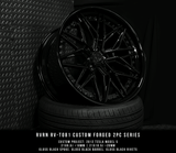 Custom forged black RV-T081 step lip wheel for Dodge Challenger Hellcat by RVRN Wheels, machined from aerospace-grade 6061-T6 aluminum.