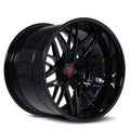 RVRN RV-T081 Dodge Challenger wheels in Gloss Black with Red Stripe, custom black forged wheels engineered for flush fitment