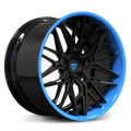 Custom forged 2-piece concave Corvette wheels in black and blue finish, ideal for performance and style.