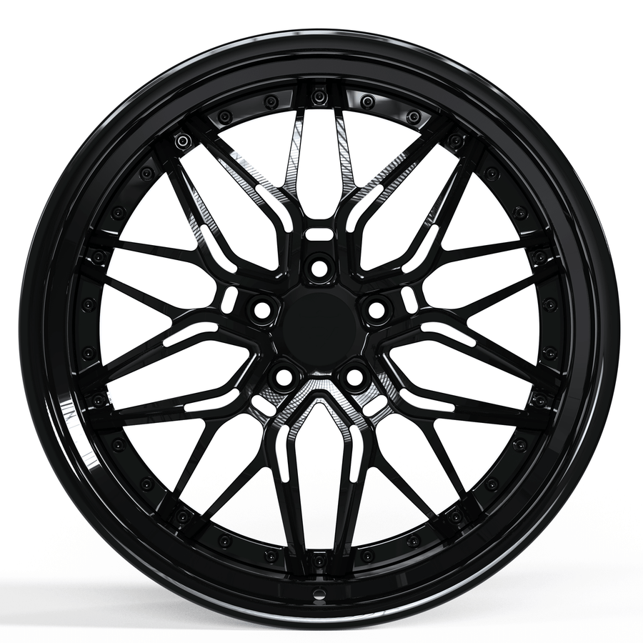 RVRN RV-T081 custom Challenger rims featuring deep dish step lip wheels in black finish for 2023 Dodge Challenger