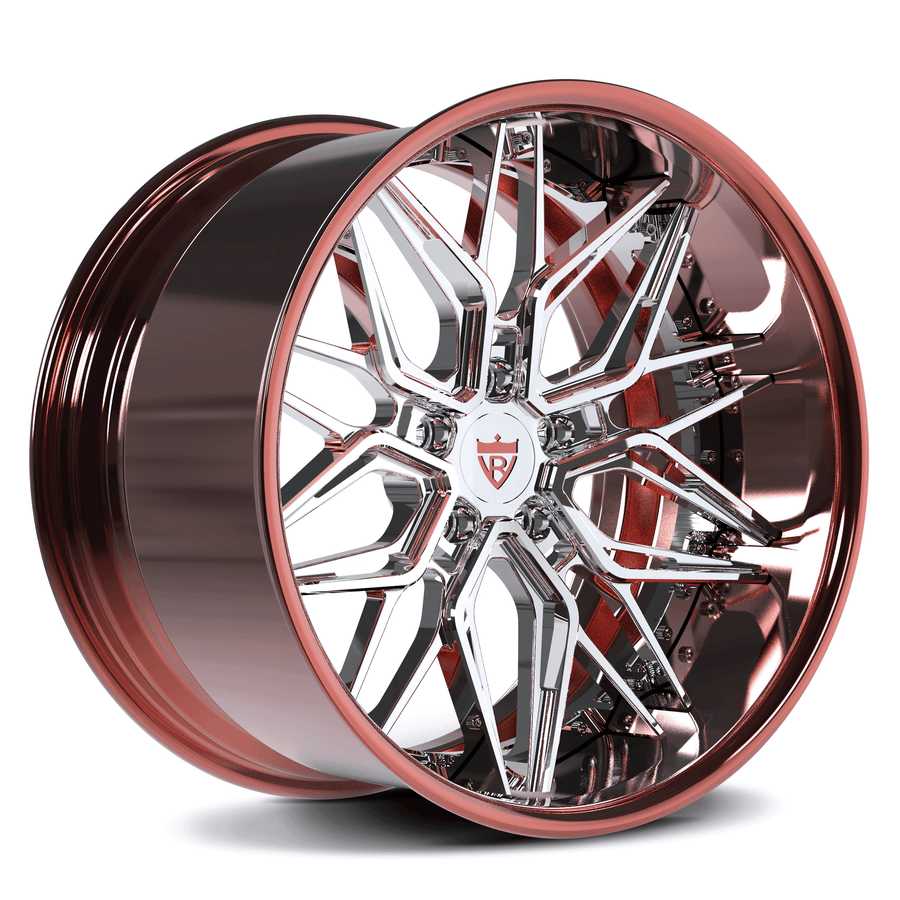 RVRN Wheels RV-T081 custom forged deep dish BMW M3 wheels featuring rose gold and polish finish