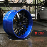RVRN Wheels RV-T081 custom deep dish rims for BMW M4 with blue and black 2-piece forged construction