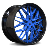 RVRN RV-T081 custom forged deep dish Corvette C8 wheels in black and blue, 2-piece performance wheels with a bold custom appearance
