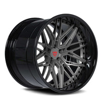 RVRN RV-T081 Gunmetal Gray Spoke with Gloss Black Barrel custom forged Challenger wheels built for aggressive stance