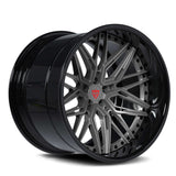 RVRN RV-T081 Gunmetal Gray Spoke with Gloss Black Barrel custom forged Challenger wheels built for aggressive stance