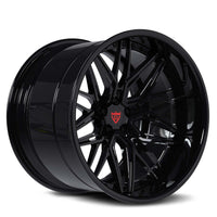 RVRN RV-T081 Dodge Challenger wheels in Gloss Black with Red Stripe, custom black forged wheels engineered for flush fitment