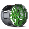 Custom forged 2-piece green Jeep Wrangler wheel design for a unique off-road look.