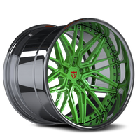 Custom forged 2-piece green Jeep Wrangler wheel design for a unique off-road look.