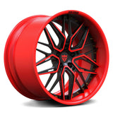 RVRN RV-T081 forged deep dish Porsche 911 wheels in red and black, custom 2-piece wheels designed for performance-focused builds