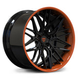 RVRN RV-T081 custom forged wheels ferrari multi spoke deep dish black with orange finish bold exotic styling