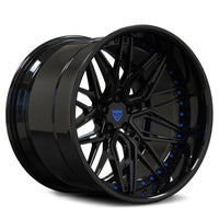 RVRN RV-T081 custom forged multi spoke black and blue wheels for RAM 1500 featuring deep dish design and lightweight 2-piece wheel construction