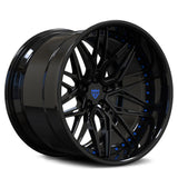 RVRN RV-T081 custom forged multi spoke black and blue wheels for RAM 1500 featuring deep dish design and lightweight 2-piece wheel construction