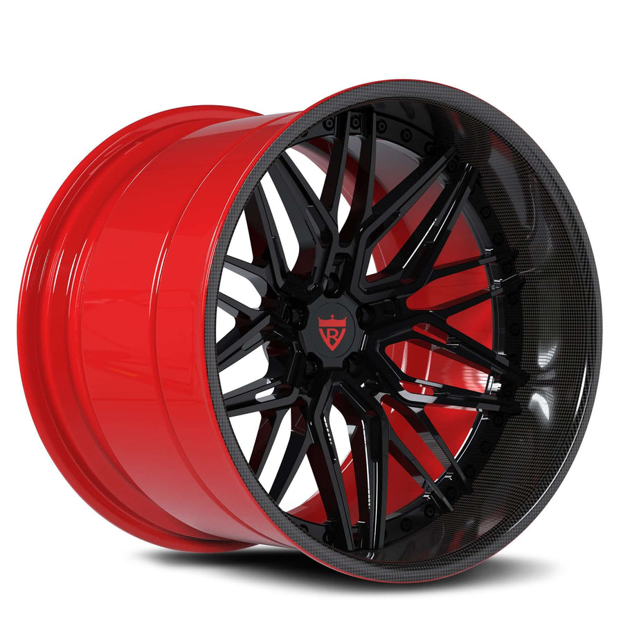 RVRN RV-T081 custom 2-piece forged deep dish red and black rims for Corvette C7 with precision engineered performance fitment