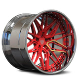 RVRN RV-T081 forged deep dish wheels with red and chrome finish for Ferrari F8 Tributo custom performance build