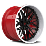 RVRN RV-T081 custom forged deep dish red black and white rims for Acura NSX designed for premium performance builds