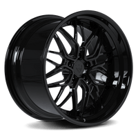 Custom forged black RV-T081 step lip wheel for Dodge Challenger Hellcat by RVRN Wheels, machined from aerospace-grade 6061-T6 aluminum.