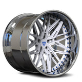 RVRN RV-T081 step lip deep dish forged wheels for Mazda RX-7 finished in white and chrome with aggressive fitment