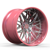 Hot pink rims with chrome barrel RV-T081 forged wheel designed for aggressive truck styling and premium visual impact